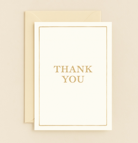 sophisticated gold border thank you card