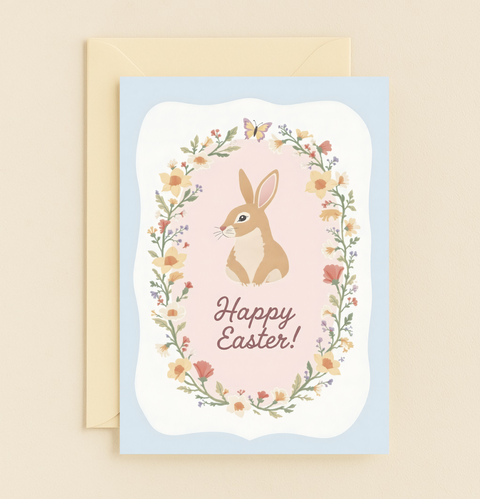 spring rabbit floral card