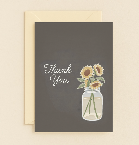 sunflowers in mason jar thank you card