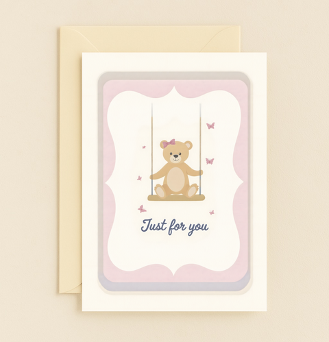 teddy bear swing card with butterflies