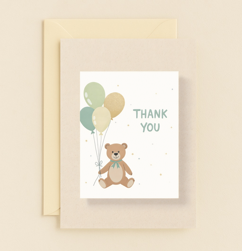 teddy bear thank you balloons card
