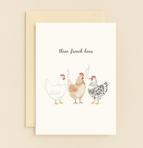 three french hens whimsical card