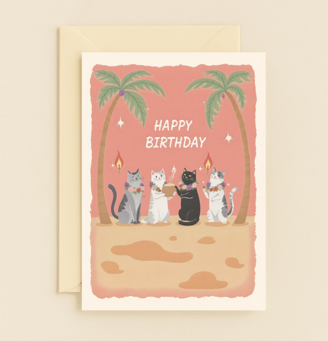 tropical cats birthday card