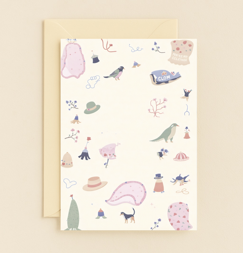 whimsical birds and hats pattern card