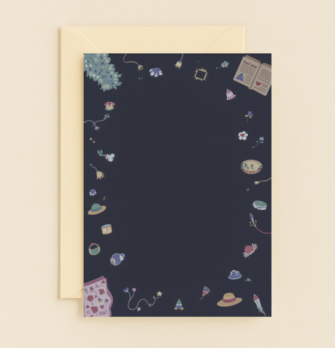 whimsical border icons card design