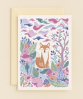 whimsical fox in floral forest card