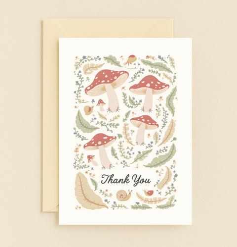 whimsical mushroom thank you card