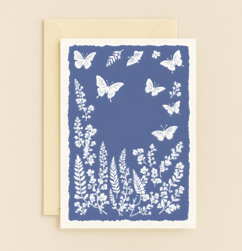 white butterflies and wildflowers card