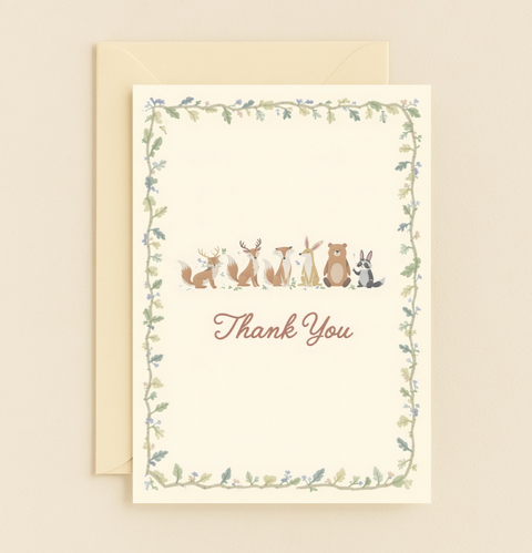 woodland animals thank you card