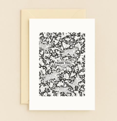 zebra floral thank you card