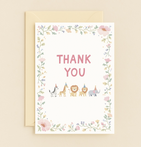 zoo animals thank you card